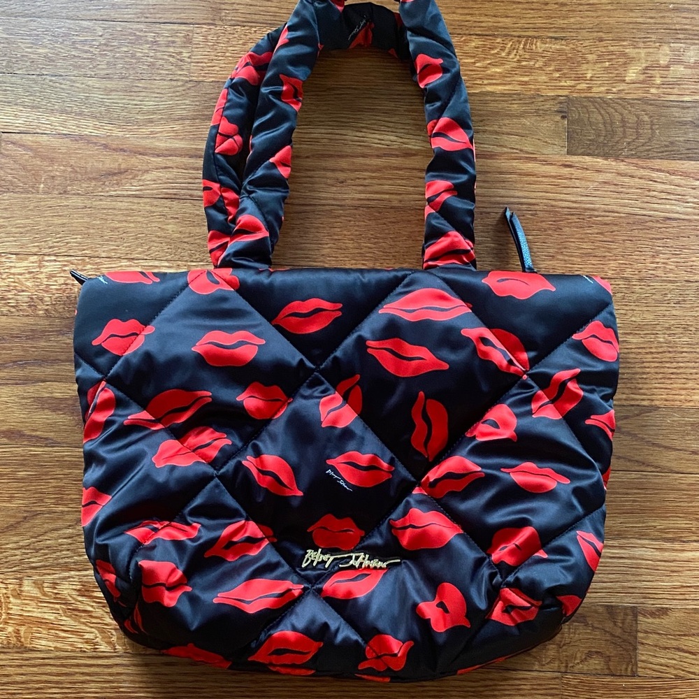 Betsey Johnson Black Tote with Red Lips Design